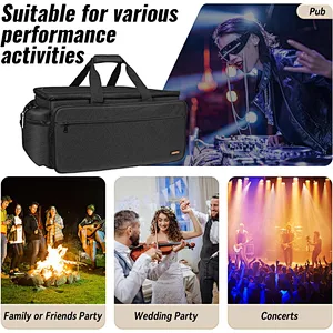 HOMFU DJ Gear Gig Bag High Capacity DJ Cable File Bag with Multi-function Pockets and Detachable Padded Bottom Travel Gig Bag for Cords Sound Equipment DJ Gear Outdoors